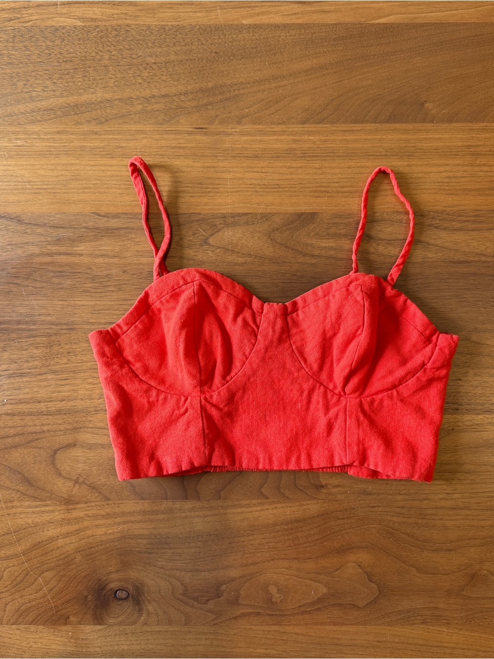 FARM Rio Anthropologie Red Linen Blend Bustier Crop Top Size M